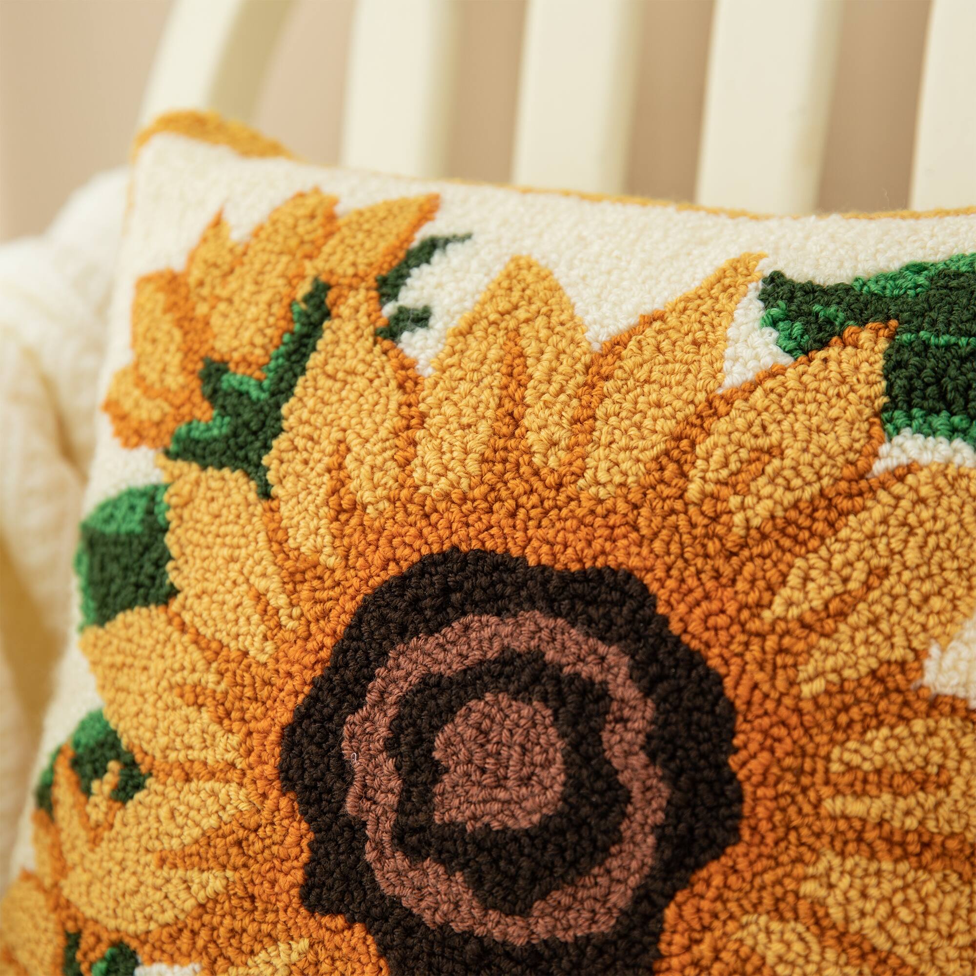 Glitzhome® 14" Fall Hooked Sunflower Pillow